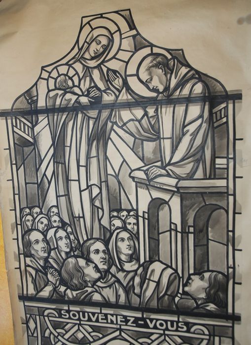 carton de vitrail n°5 : Le Pèlerinage à Maison-Pré, détail