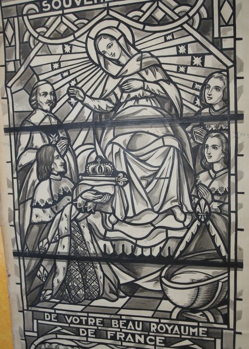 carton de vitrail n°5 : Le Pèlerinage à Maison-Pré, détail
