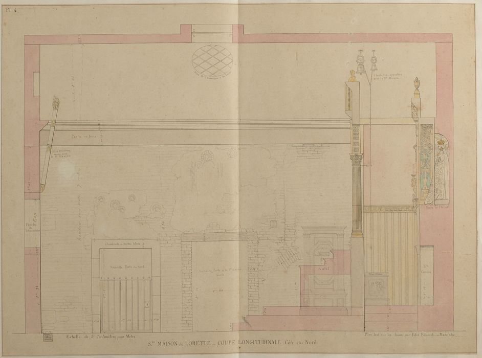 dessin : La chapelle de Lorette, élévation du mur nord - © Ministère de la Culture (France), Conservation des antiquités et des objets d’art de Vendée – Tous droits réservés 