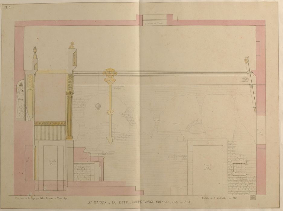 dessin : La chapelle de Lorette, élévation du mur sud