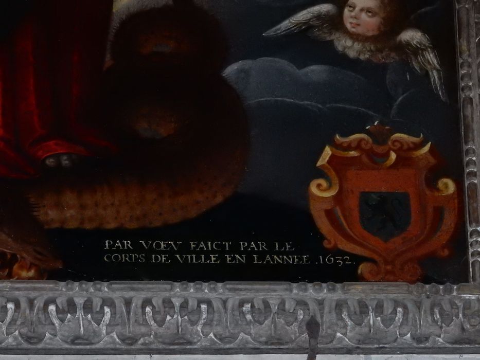 ex-voto, tableau : Immaculée Conception (?), détail de l'inscription - © Ministère de la Culture (France), Conservation des antiquités et des objets d’art de la Vienne – Tous droits réservés 