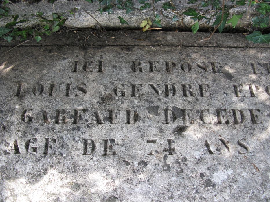 dalle funéraire de Louis Gendre, détail des inscriptions