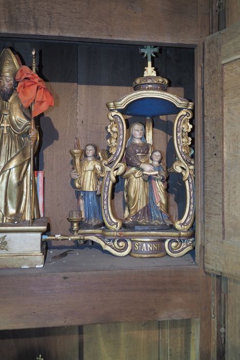 bâton de procession de confrérie : Sainte Anne et la Vierge accostées de deux Anges céroféraires