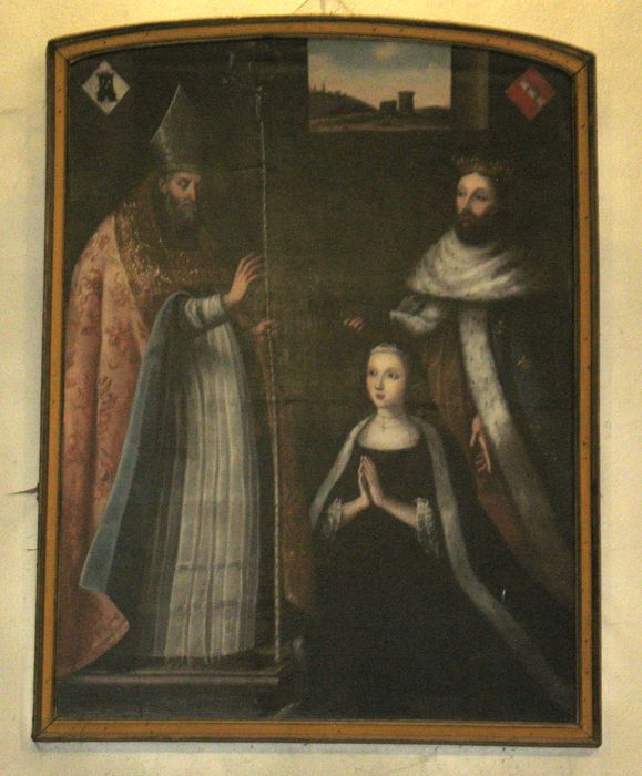 tableau : Madame de Raigecourt-Gournay, chanoinesse de Remiremont présentée par saint Romary à Saint Arnould, évêque de Metz