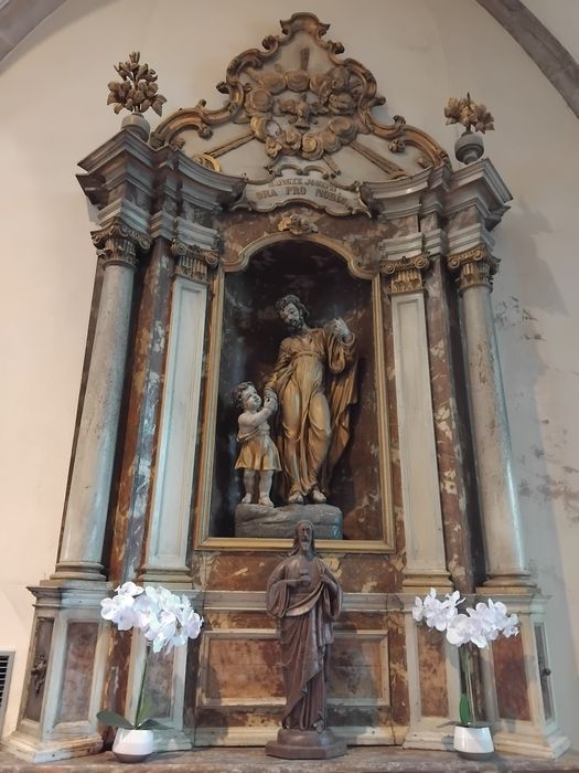 autel, retable, antependium, groupe sculpté : Saint Joseph et l'Enfant Jésus