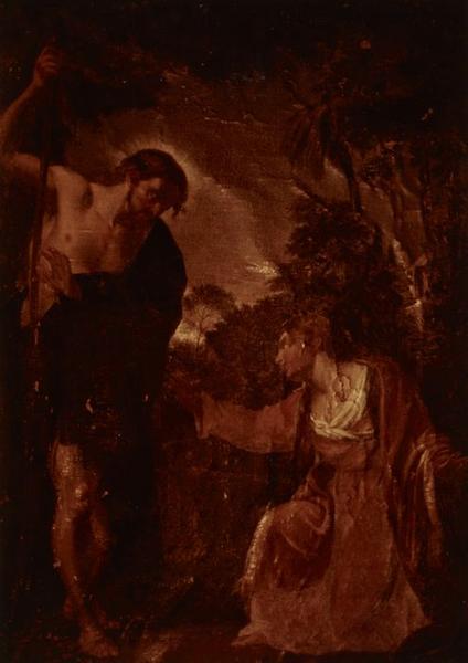 tableau ; cadre : Christ ressuscité apparaissant à sainte Madeleine, Noli me tangere