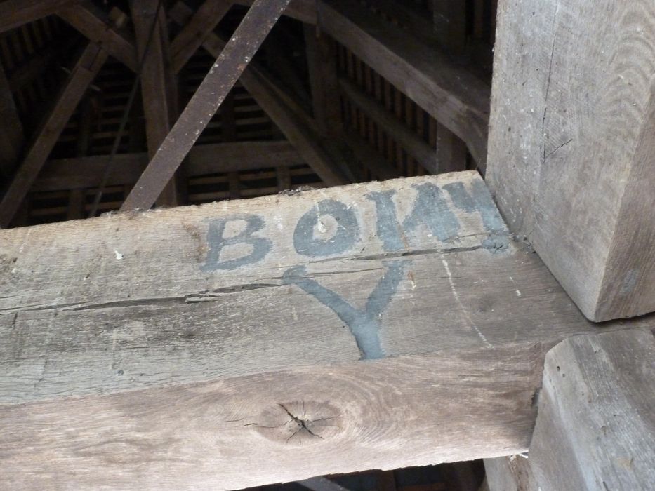 Église Saint-Vincent : Charpente, détail d'une inscription