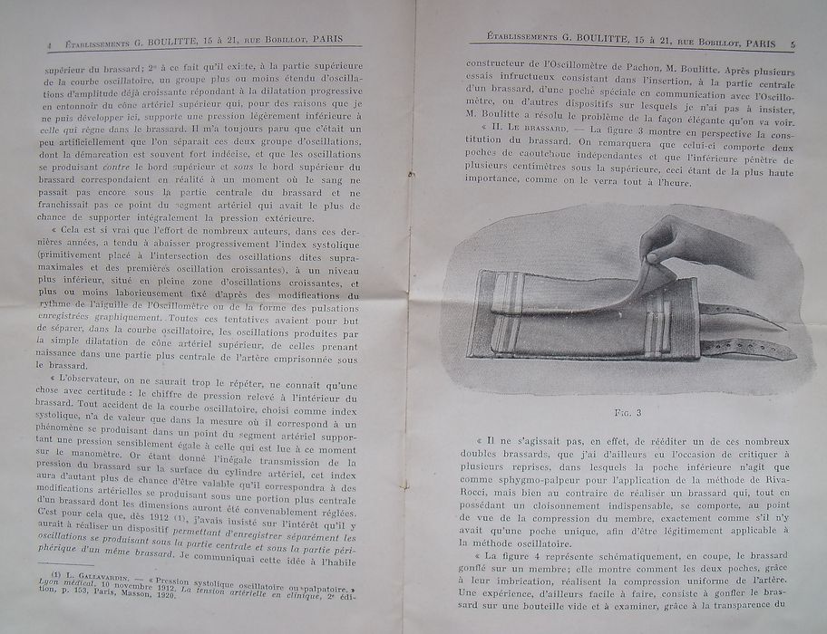 instrument de mesure : tensiomètre oscillomètre sphygmométrique du professeur Pachon, détail du manuel d'utilisation - © Ministère de la Culture (France), Conservation des antiquités et des objets d'art de l'Yonne – Tous droits réservés