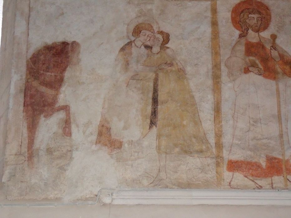 Peinture monumentale : Scène avec un jeune homme et une jeune femme