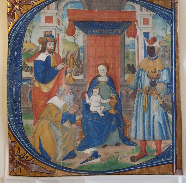 Enluminure (lettre ornée) : L'Adoration des Mages