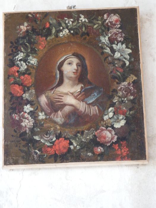 tableau : Vierge entourée d'une couronne de fleurs - © Ministère de la Culture (France), Conservation des antiquités et des objets d’art de l’Yonne – Tous droits réservés 