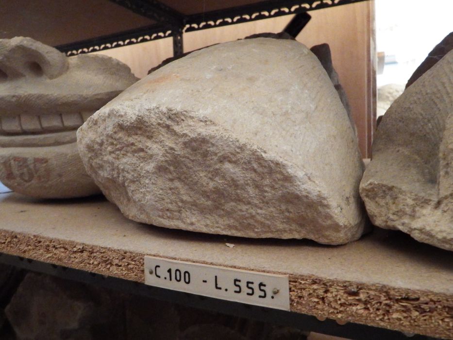 fragment sculpté : Tête de monstre (n°100) - © Ministère de la Culture (France), Conservation des antiquités et des objets d’art de l'Yonne – Tous droits réservés