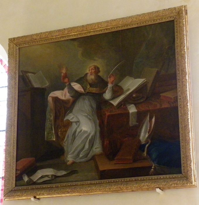 tableau : Saint Sulpice tenant la maquette de la Solitude - © Ministère de la Culture (France), Conservation des antiquités et des objets d’art des Hauts-de-Seine – Tous droits réservés 