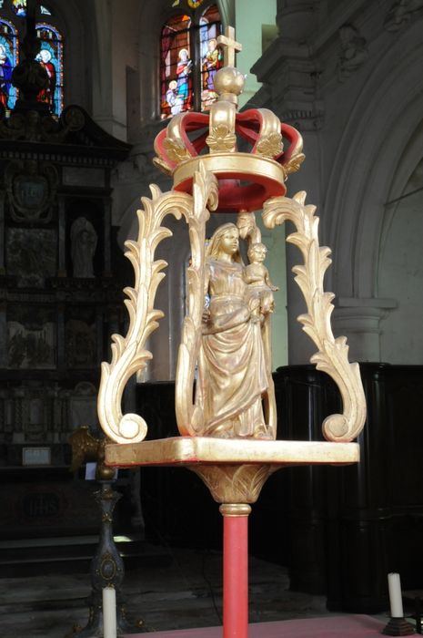 bâton de procession de confrérie avec sa statue (statuette) : Vierge à l'Enfant