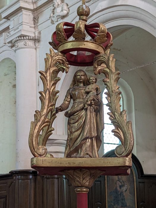 bâton de procession de confrérie avec sa statue (statuette) : Vierge à l'Enfant