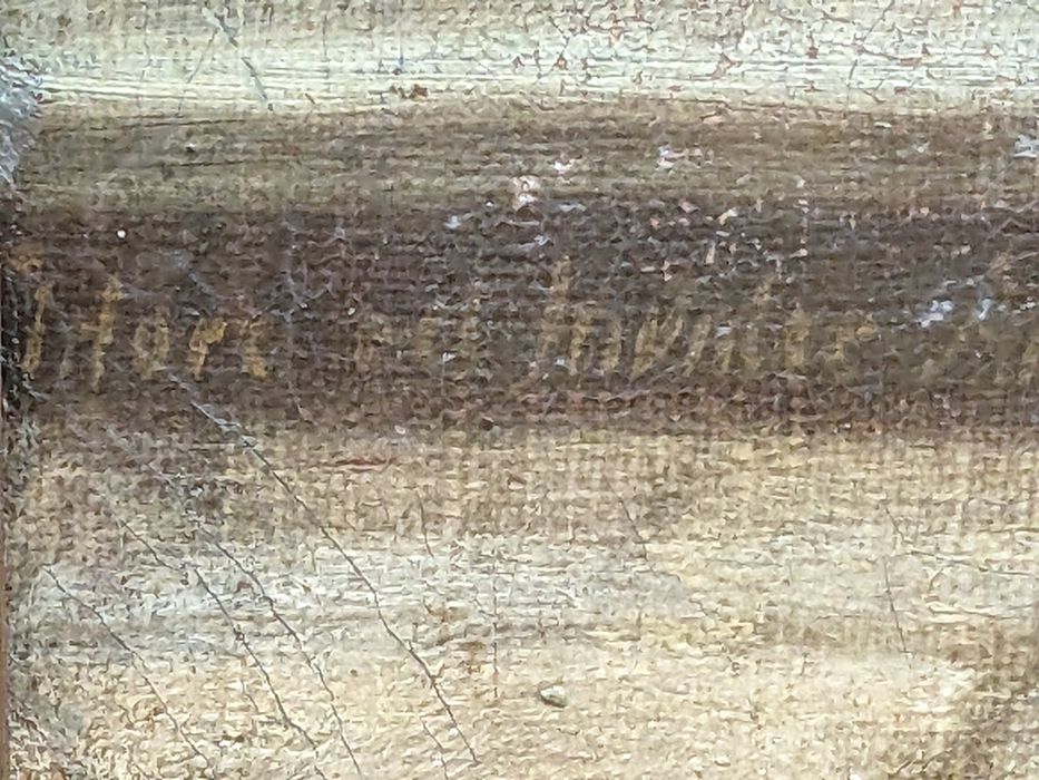 tableau : Salomé apporte à Hérodiade la tête de saint Jean-Baptiste, détail de l’inscription