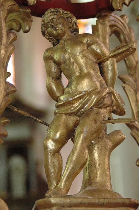 bâton de procession de confrérie : saint Sébastien, détail