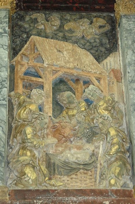 retable du maître-autel, détail d’un bas-relief : Adoration des bergers