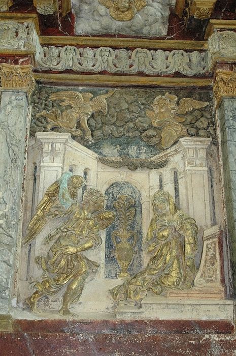 retable du maître-autel, détail d’un bas-relief : Annonciation