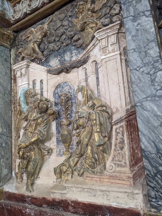 retable du maître-autel, détail d’un bas-relief : Annonciation