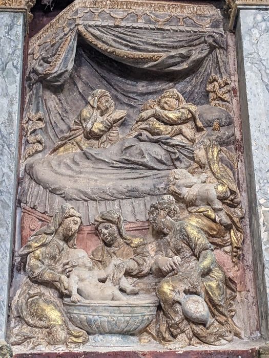 retable du maître-autel, détail d’un bas-relief : Nativité