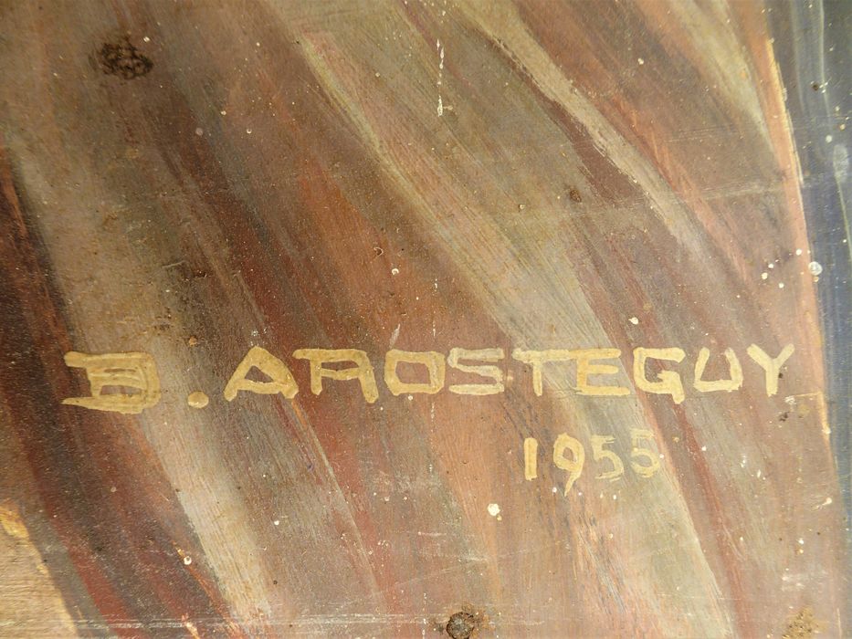 Tableau : L'Adoration des bergers, signature B. Arostéguy et date 1955