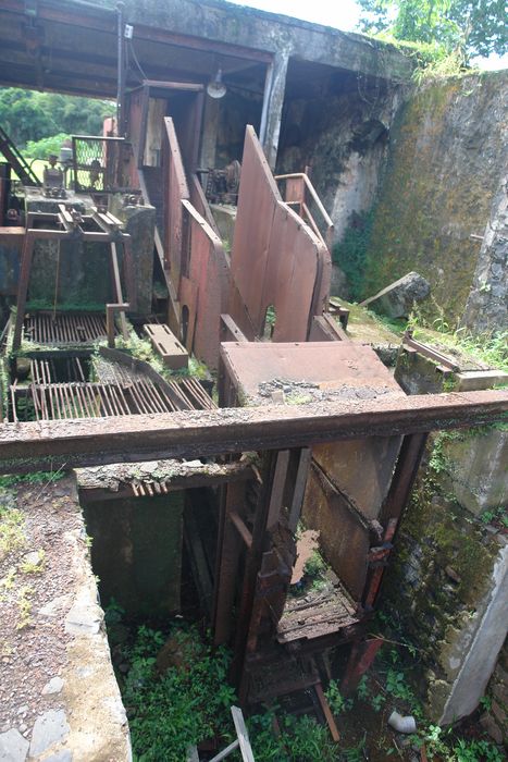 Ensemble de trois moulins à défibrer et à broyer.  Transporteur d’alimentation en cannes.