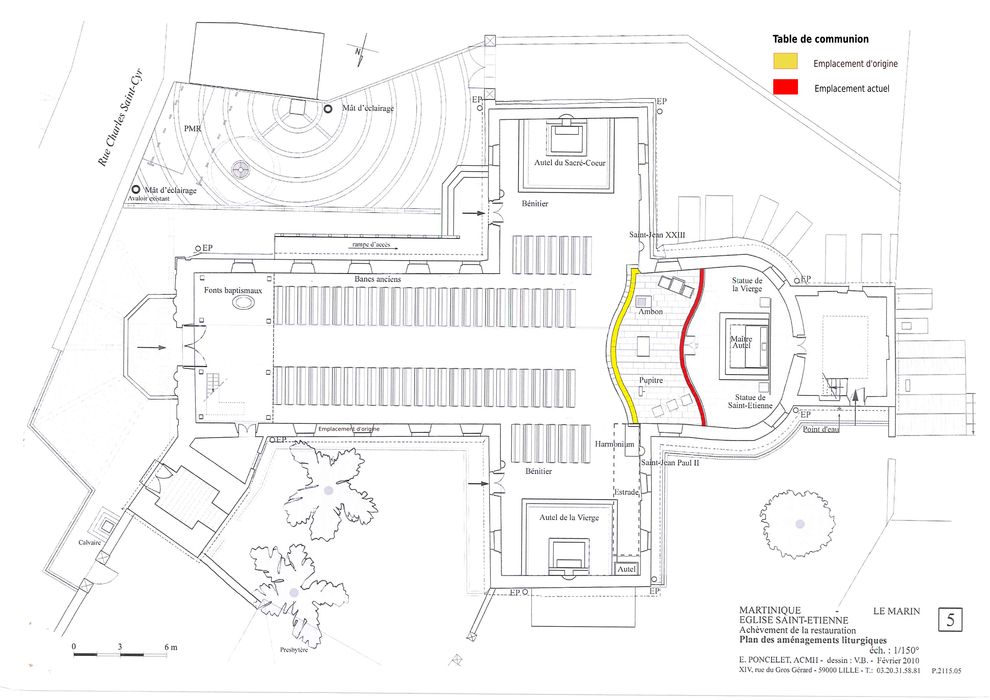 Clôture de chœur (table de communion). Plan de localisation, Étienne Poncelet, architecte des Monuments Historiques, février 2010.