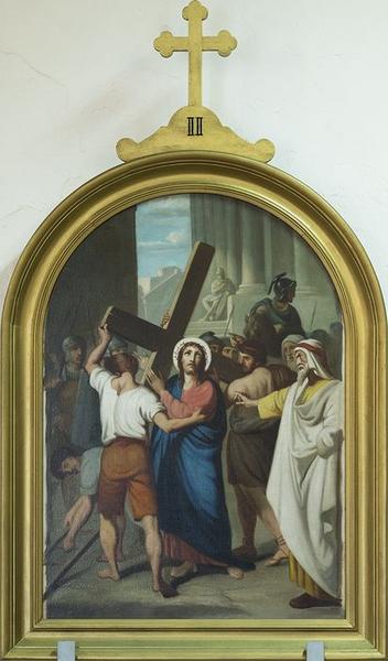 station du chemin de croix : Jésus est chargé de la croix