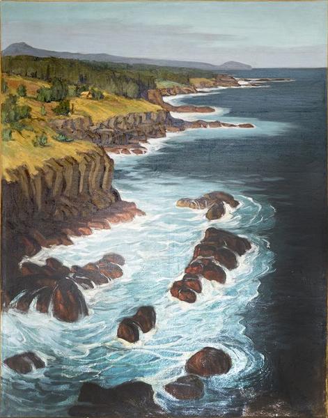 tableau : Vue du littoral avec mer écumante, vue générale - © Ministère de la Culture (France), Conservation des antiquités et objets d'art de La Réunion, tous droits réservés