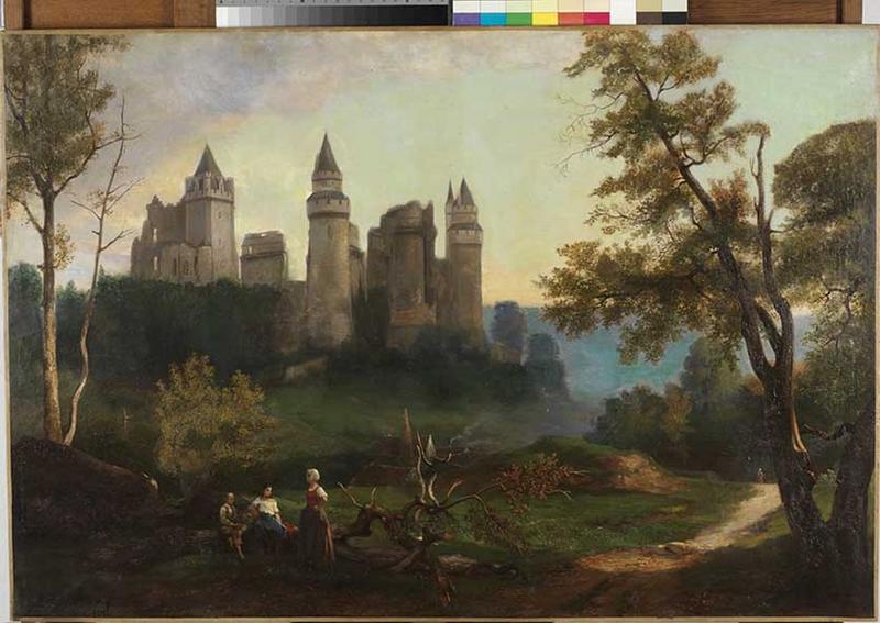 Tableau : Paysage avec le château de Pierrefonds en ruine