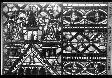 Vitrail, REPRESENTATION SYMBOLIQUE DE L'EGLISE D'AMIENS, ABSIDE, COTE nord, FENETRES HAUTES, baie 205, LANCETTE DE GAUCHE