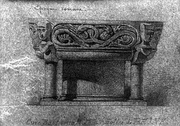 Dessin, ancienne cuve baptismale