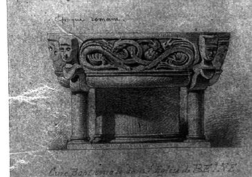Dessin, ancienne cuve baptismale