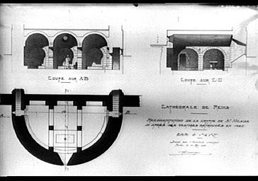 Reconstitution de la crypte de saint Nicaise d'après des vestiges : croquis, plan et coupes par Henri Deneux