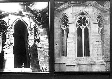 FENETRES D'UNE CHAPELLE RAYONNANTE, UNE POSE AVANT RESTAURATION, UNE POSE APRES RESTAURATION