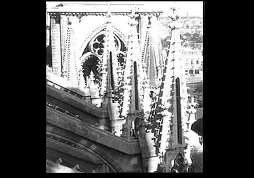 PINACLES D'ARCS BOUTANTS, VUE DEPUIS LA TOUR SUD DE LA FACADE OUEST VERS L'EST