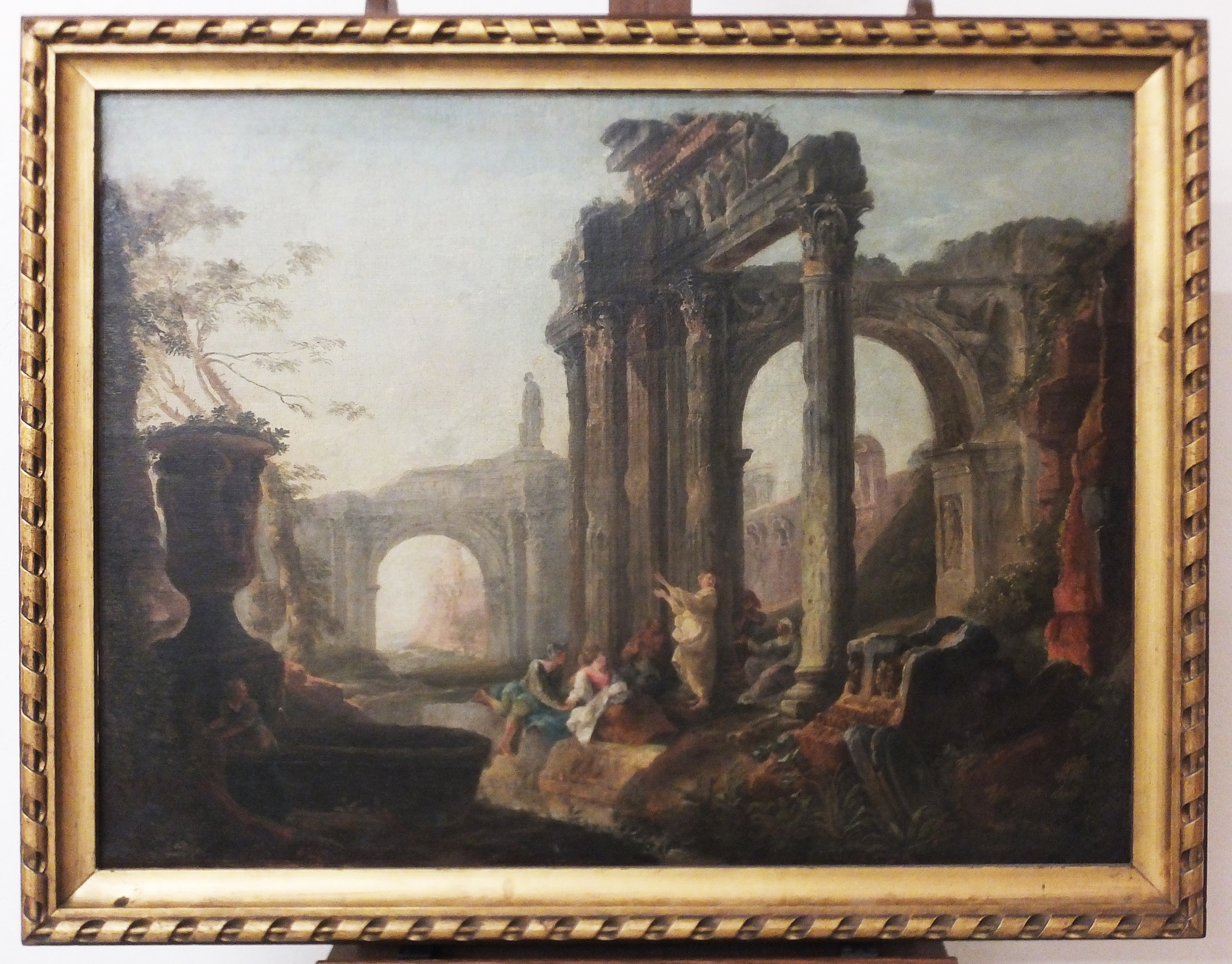 Paysage de fantaisie avec des ruines romaines et un prédicateur